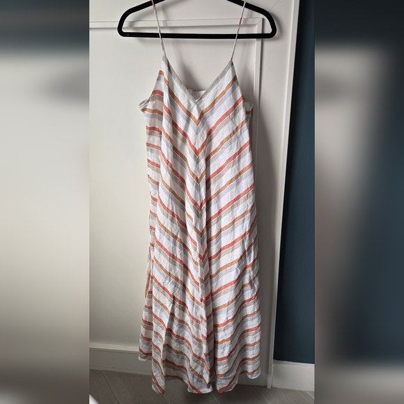 Madewell Striped V-Neck Midi Dress in 100% Linen - Picture 5 of 11